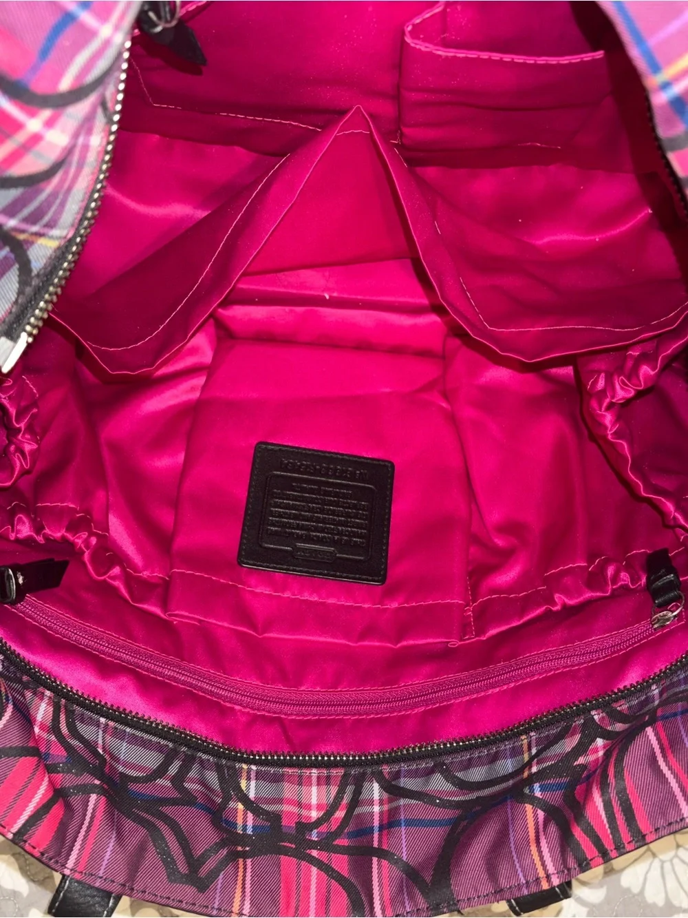 Coach Pink Plaid Signature Tote Bag